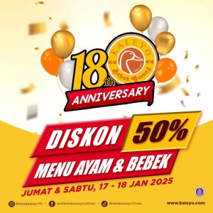 Promo Bebek Kaleyo 18th Anniversary  Diskon 50% Menu Ayam & Bebek