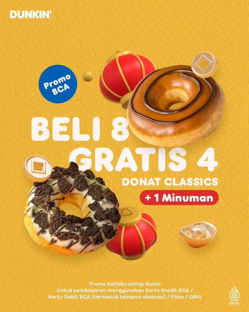 Promo Dunkin Beli 8 GRATIS 4 dengan BCA