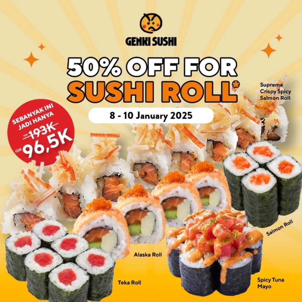 Promo Genki Sushi 50% Off For Sushi Roll