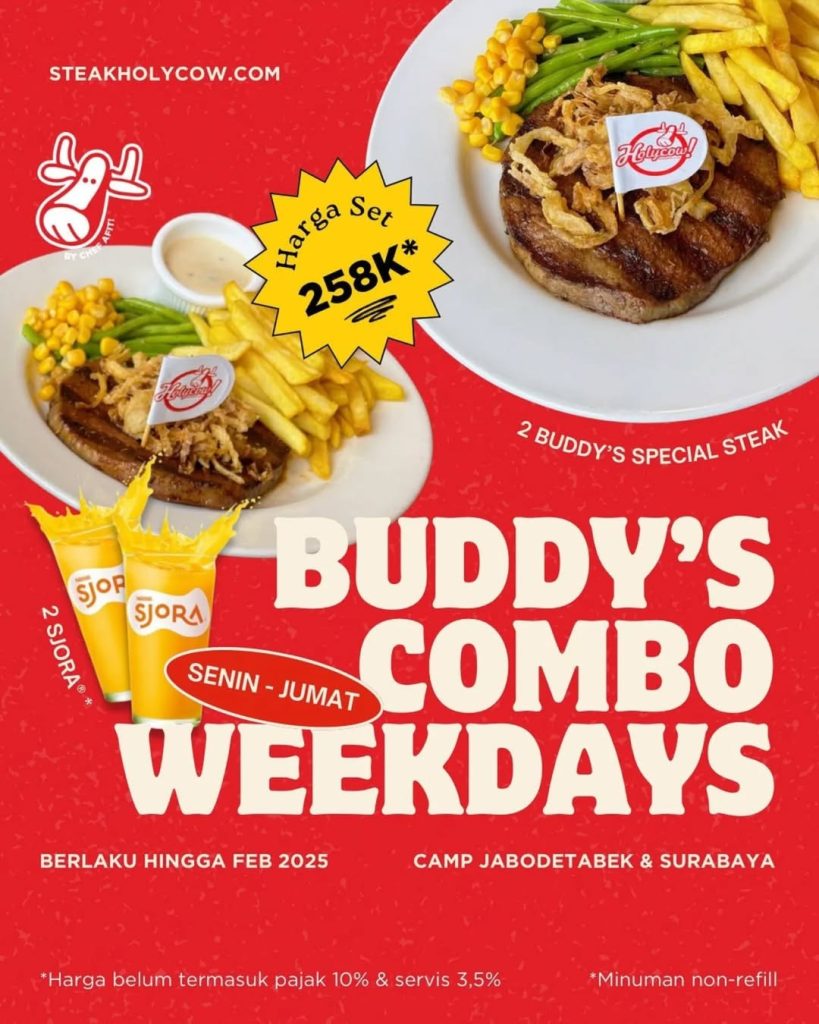Promo Holycow Buddy’s Combo Weekdays Rp 258K Berdua
