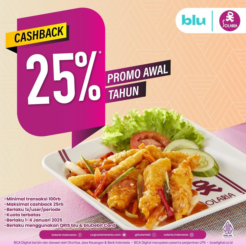 Promo Solaria Cashback 25% dengan Blu