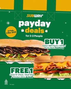 Promo Subway Payday Deals Buy 1 Get 1 FREE