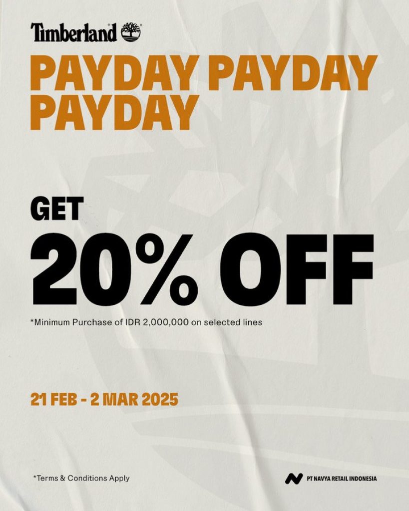 Promo Timberland Payday Diskon 20%