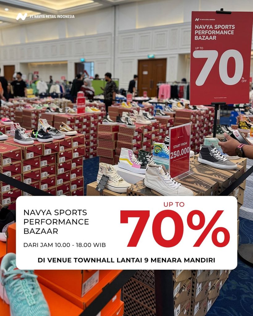 Navya Sports Performance Bazaar Vans, Adidas, ASICS, Nike etc 10 – 14 Maret 2025 Diskon s/d 70%