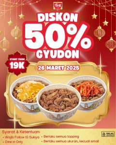 Promo Sukiya Diskon 50% Untuk Gyudon di 26 Maret 2025