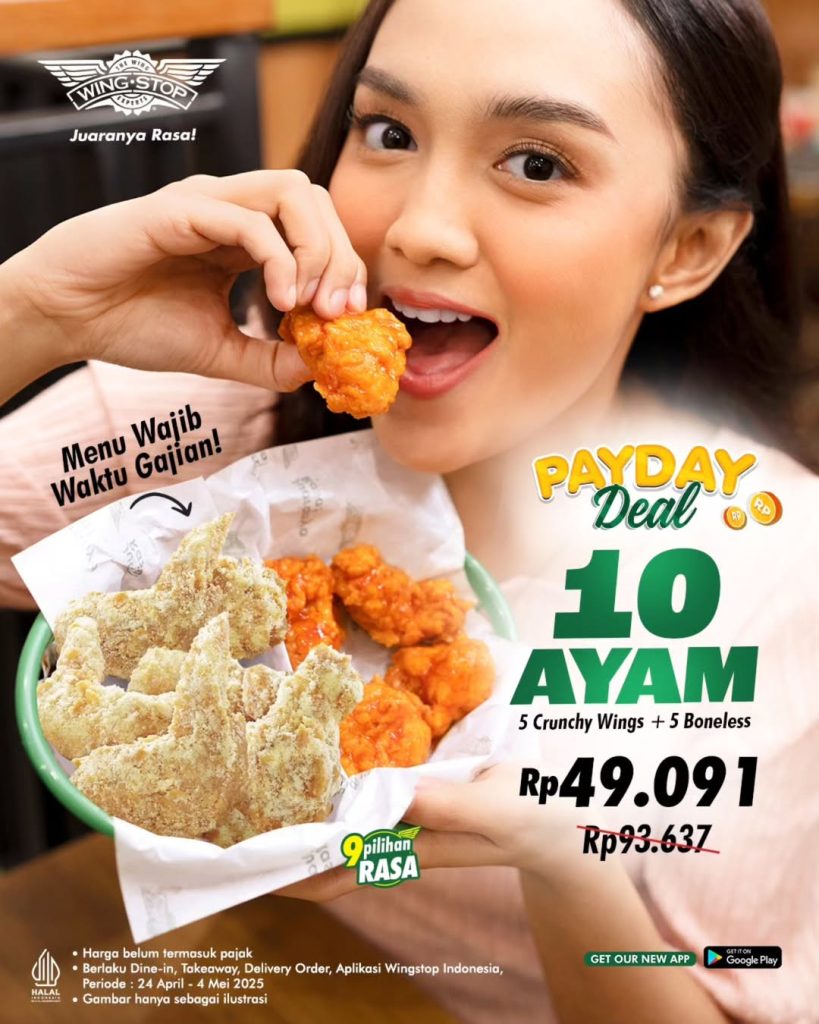 Promo Wingstop Payday Deal 10 Wings Hanya Rp 49 Ribuan 24 April – 4 Mei 2025