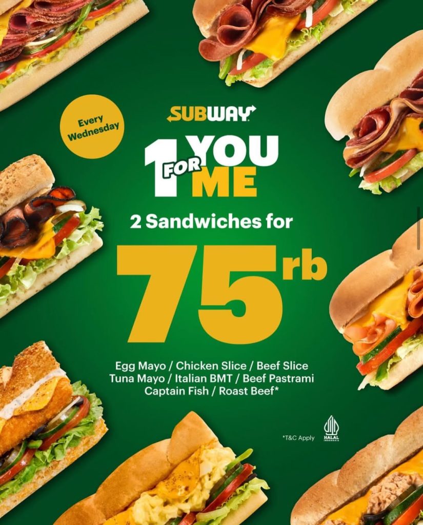 Promo Subway 2 Sandwich Hanya Rp 75.000 Tiap Rabu