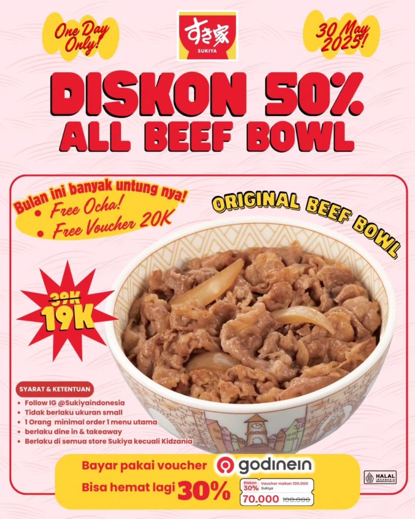 Promo Sukiya Diskon 50% Untuk Gyudon di 30 Mei 2025