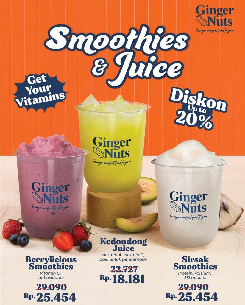 Promo Ginger Nuts Smoothies & Juice Diskon s/d 20%