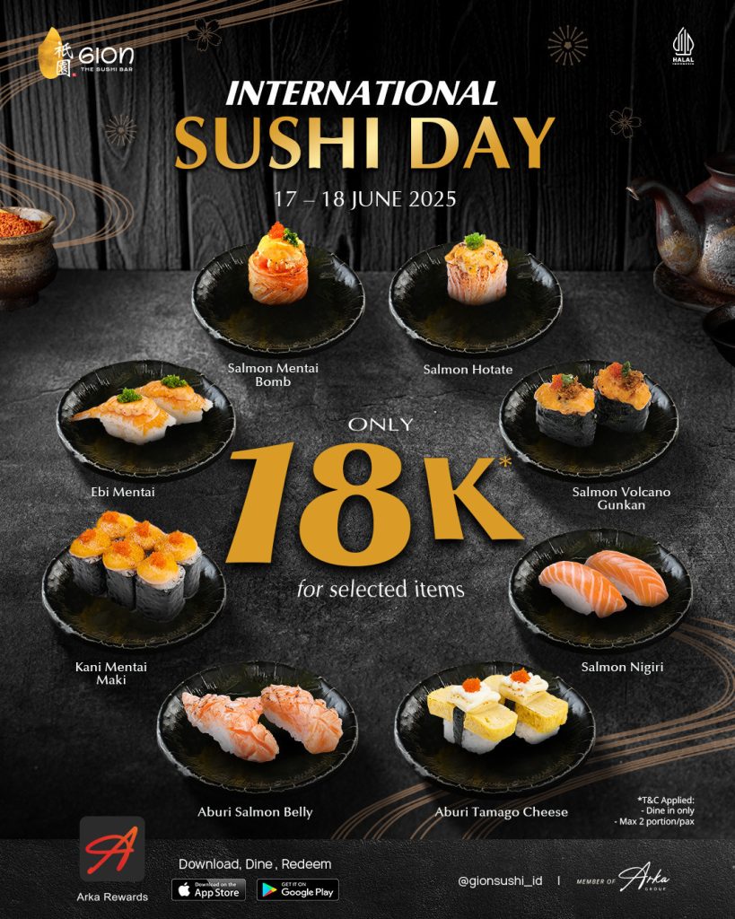 Promo Gion The Sushi Bar Sushi International Sushi Day Deal, Hanya Rp 18K