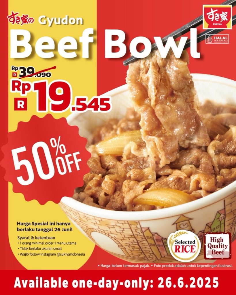 Promo Sukiya Gydon Beef Bowl Diskon 50%