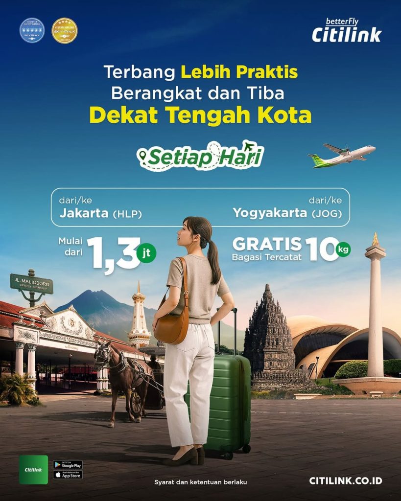 Promo Citilink Jakarta – Yogya Mulai Dari Rp 1.3 Juta + Free Bagasi