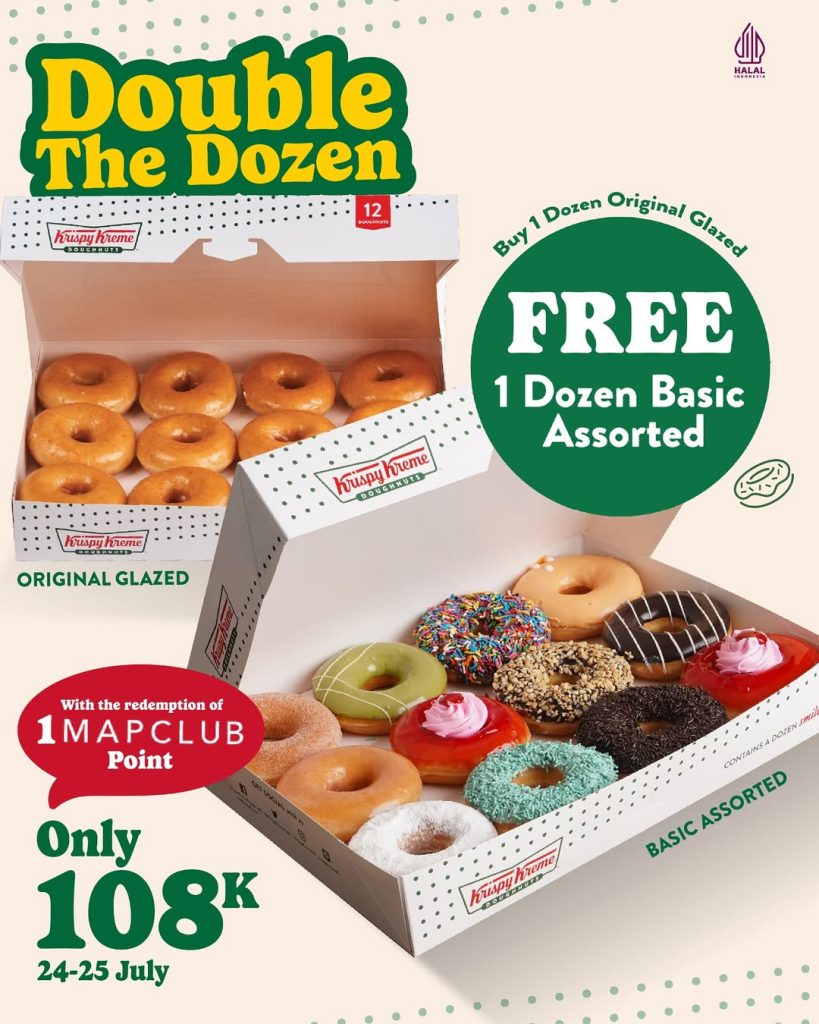 Promo Krispy Kreme Double the Dozen Buy 1 Get 1 Dozen hanya Rp 108K
