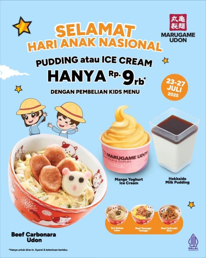 Promo Marugame Udon Hari Anak Nasional, Pudding/Ice Cream hanya Rp 9000