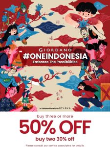 Promo Giordano #OneIndonesia Beli Min. 3 Item Diskon 50%