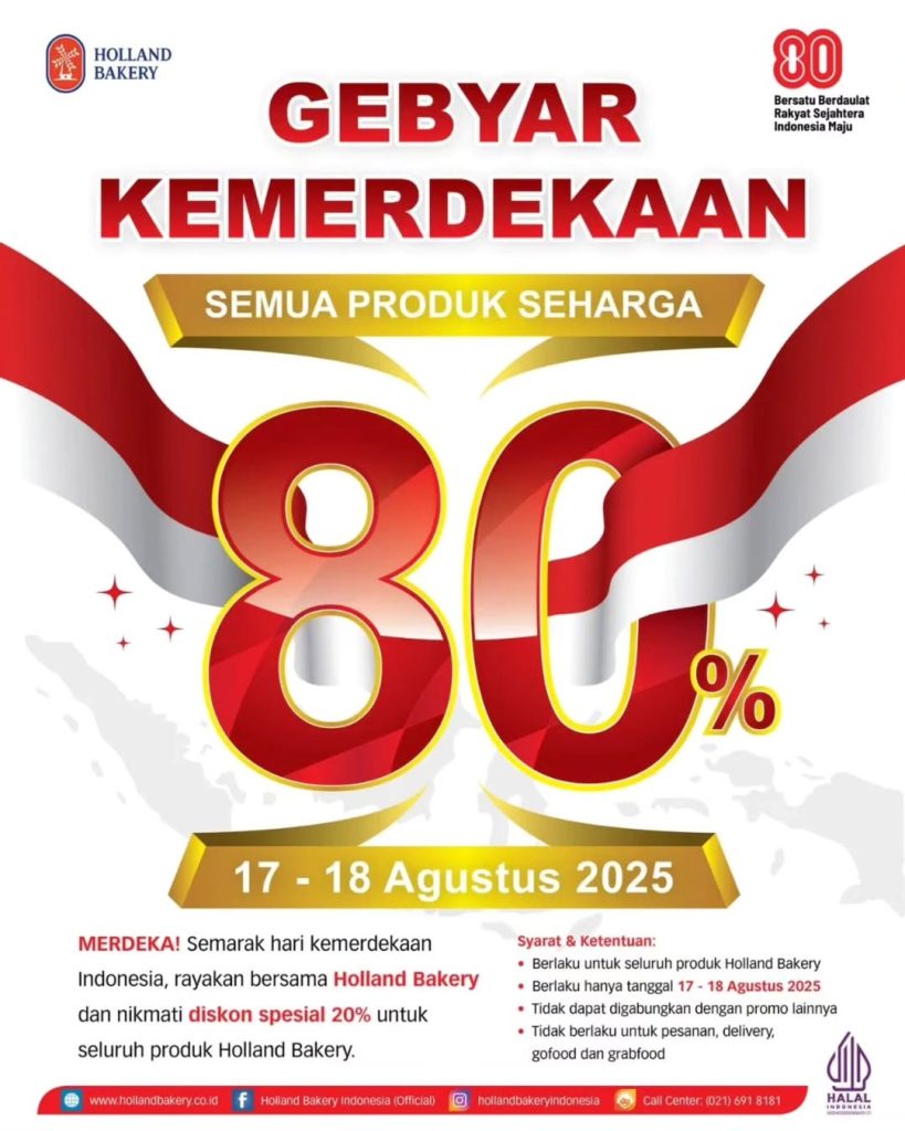 Promo Holland Bakery Gebyar Kemerdekaan Semua Produk Seharga 80%