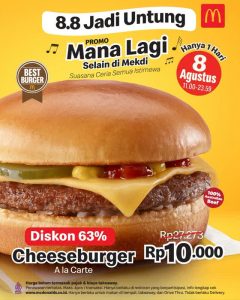 Promo McDonalds Cheeseburger A la Carte Rp 10.000 tanggal 8 Agustus 2025