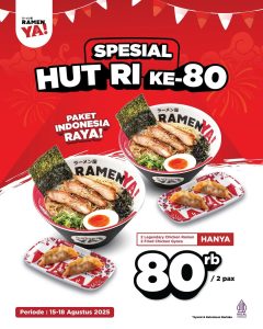 Promo Ramen HUT RI ke 80 2 Ramen + 1 Gyoza Hanya Rp 80.000
