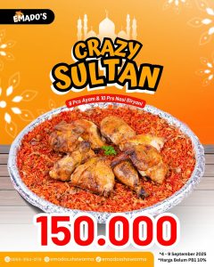 Promo Emados Shawarma Crazy Sultan 8 Ayam + 10 Nasi Briyani