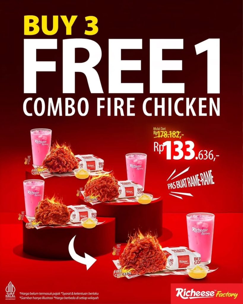 Promo Richeese Beli 3 GRATIS 1 Combo Fire Chicken