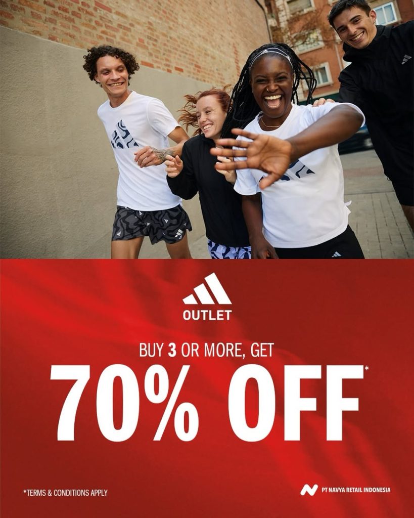 Promo Adidas Factory Outlet Beli 3 Diskon s/d 70% s/d 12 Oktober 2025