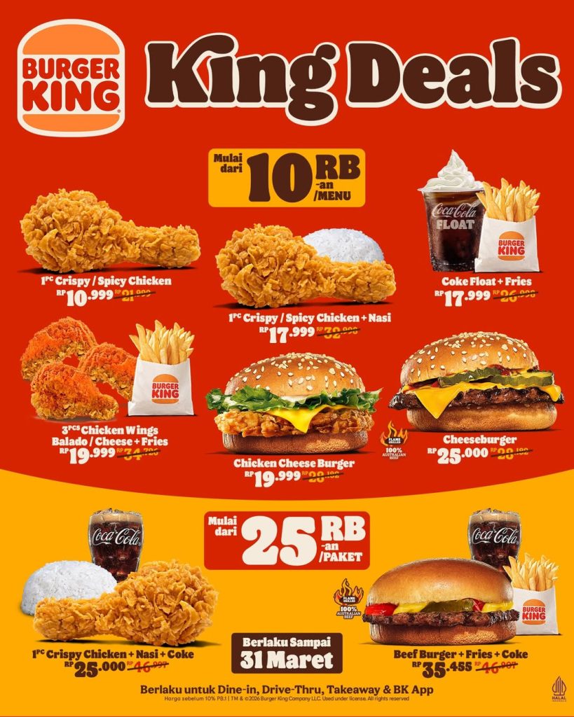 Promo King Deals Burger King Maret 2026: Makan Puas Mulai 10 Ribuan
